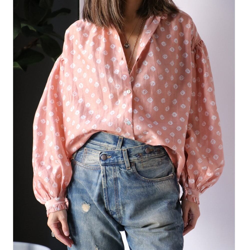 Alix of Bohemia Poet Milky Silk Blouse Taupe Coffee M